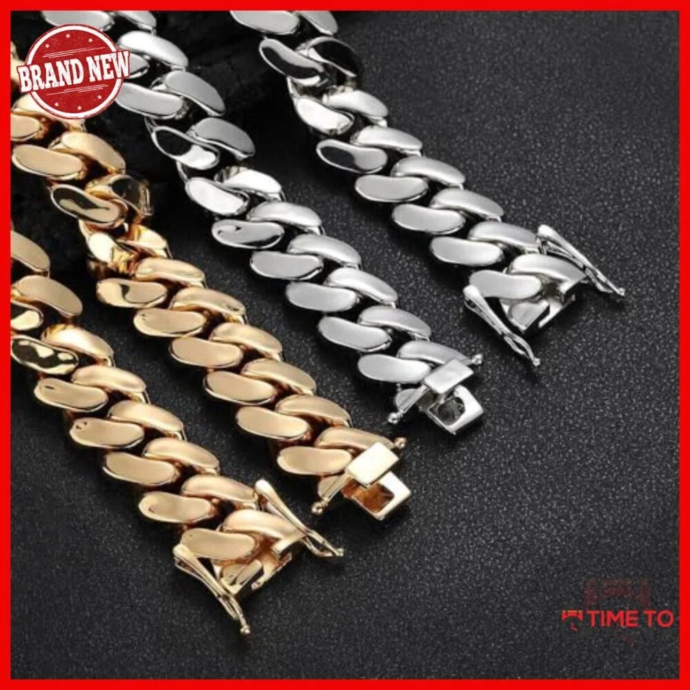 Men's 18K Gold Cuban Chain Bracelet 22mm Wide 9 Inch Heavy Weight